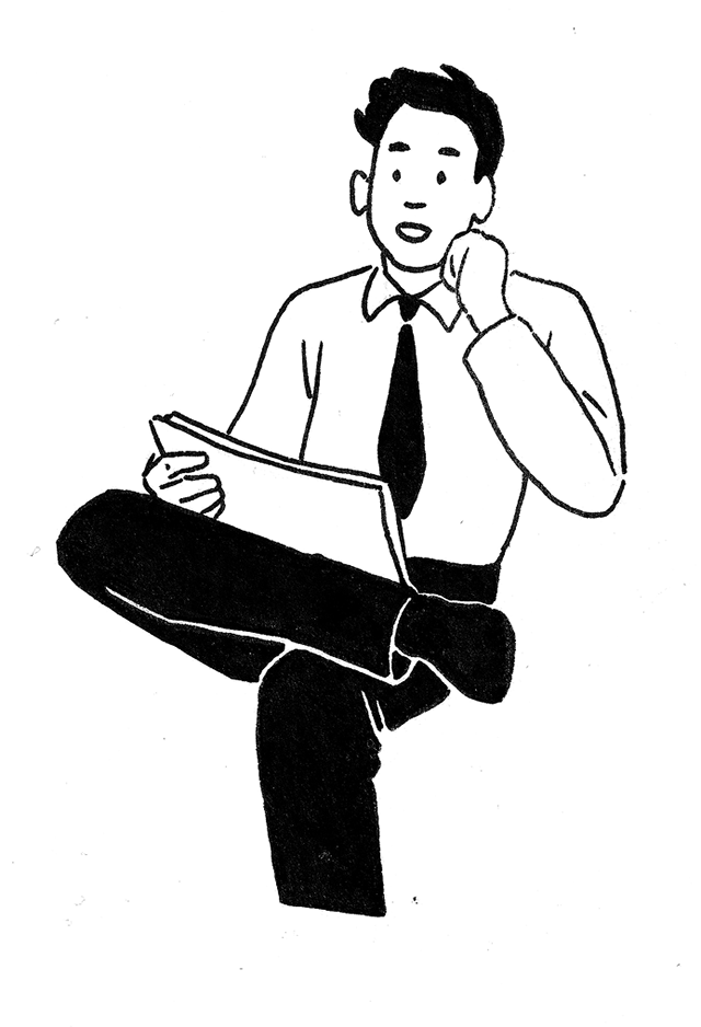 Illustration of man reading notes and thinking